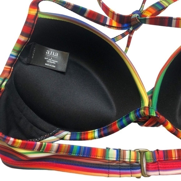 A.N.A - A NEW APPROACH Black & Multicolor Striped Push-Up Bikini Set -Size Small - Picture 3 of 8